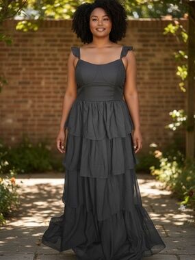 Tiered Black Maxi Dress with Ruffled Straps